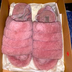 Fluff UGG slides with strap worn a few times